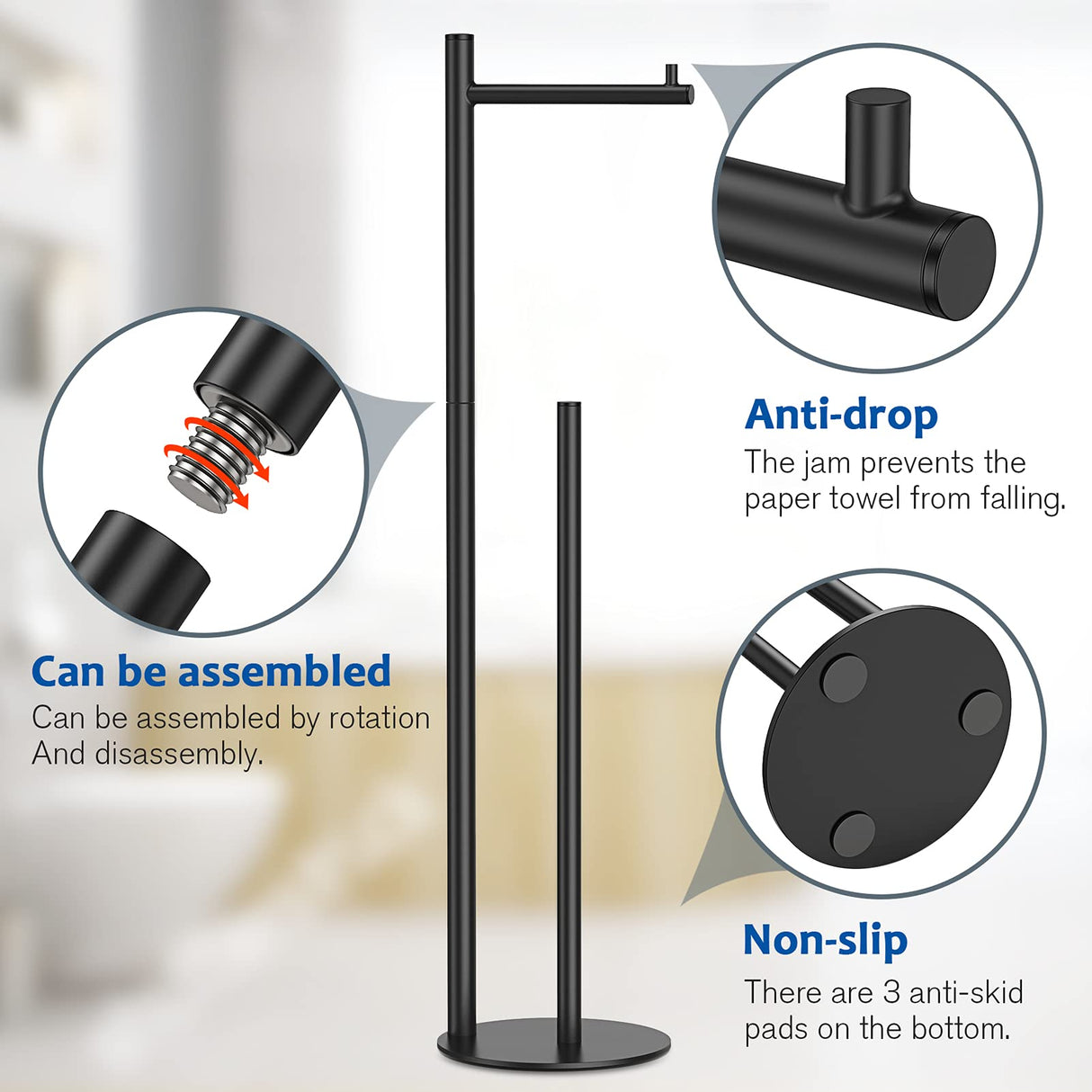 Toilet Paper Holder Stand, Bathroom Toilet Paper Roll Holder Stand with Reserve, Standing Toilet Paper Holder with Storage Batoliet