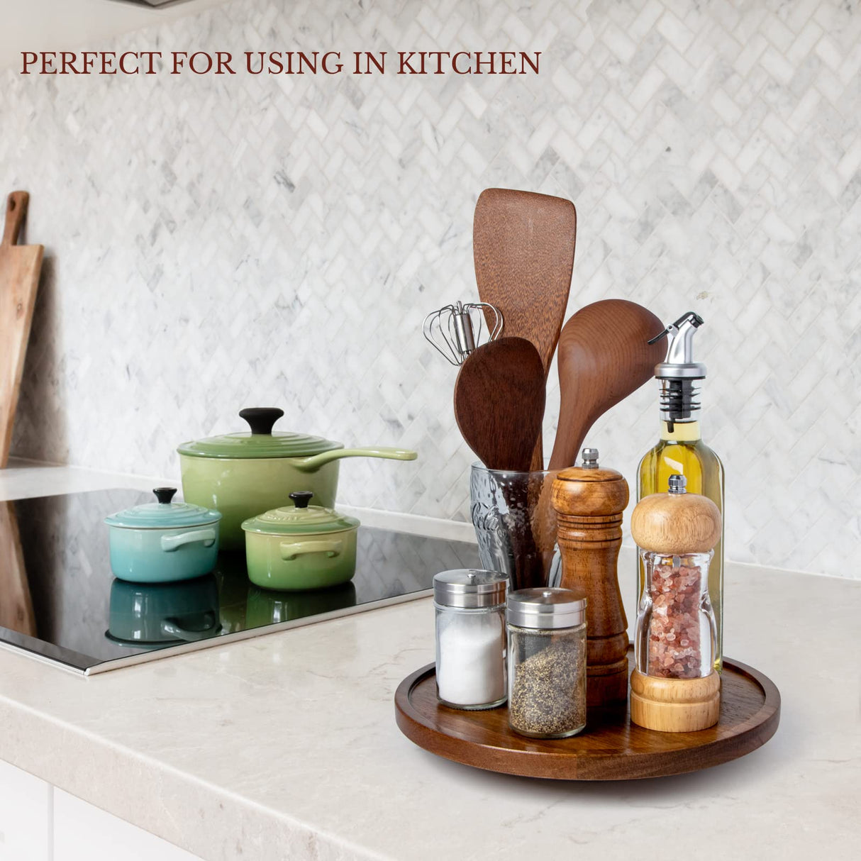 ANBOXIT Lazy Susan Organizer for Table, 10 Inch Wooden Lazy Susan Turntable for Cabinet, Acacia Wood Turntable Kitchen Spice Rack (1 Pack) ANBOXIT