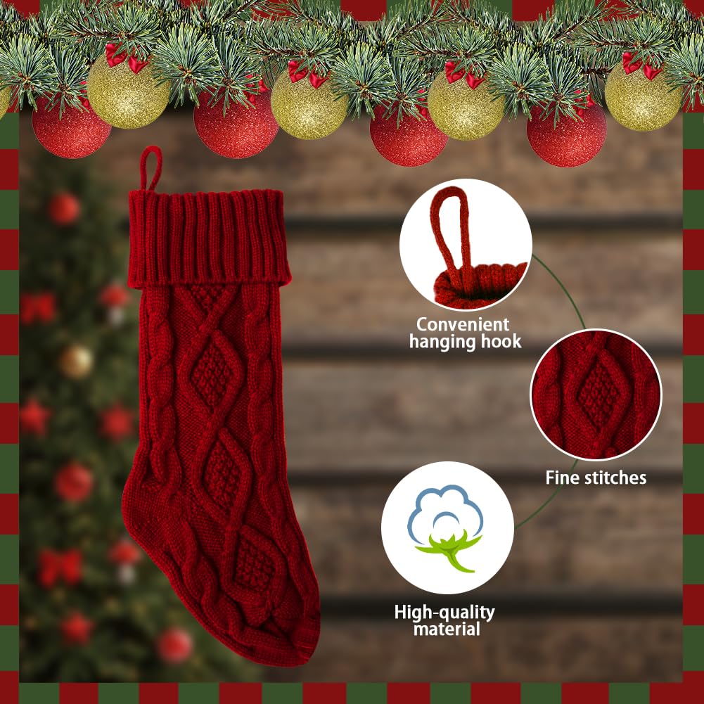 Meiosuns Christmas Stockings Cable Knit Stocking Christmas Decorations Goodie Bags Gift Fireplace Xmas Tree Stocking Ornaments for Holiday Family Friends (Burgundy, Length 18", Pack of 1) Meiosuns
