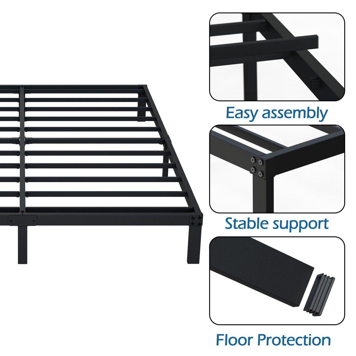 DiaOutro 9 Inch King Bed Frame Heavy Duty Low Profile Metal Platform No Box Spring Needed Mattress Foundation, Easy to Assembly, Noise Free, Black DiaOutro