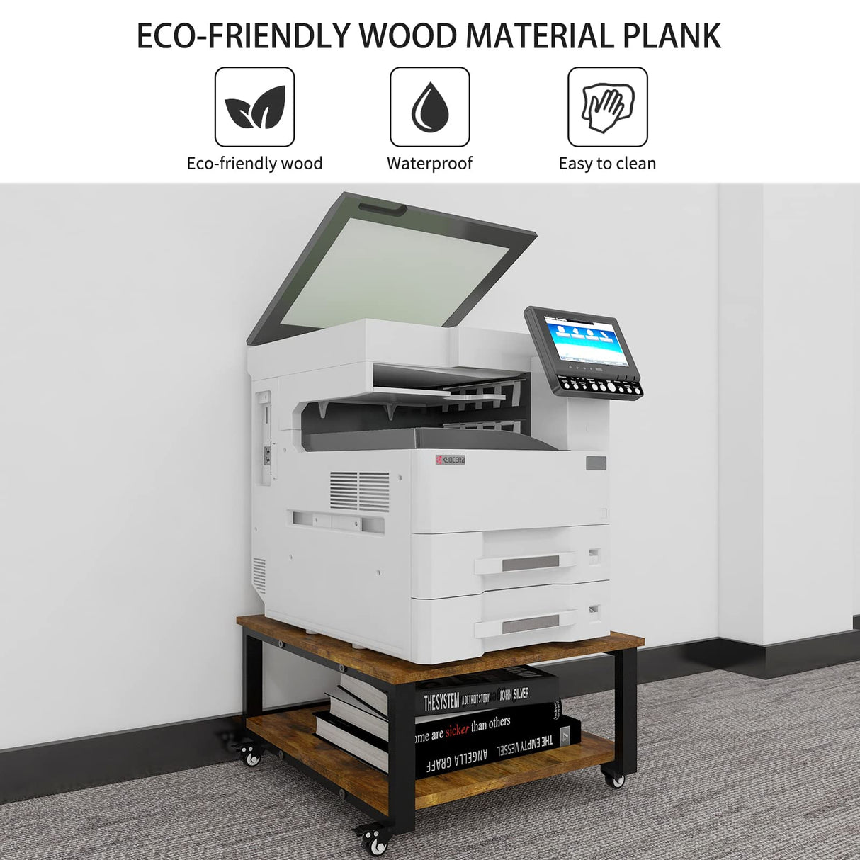 Natwind 2 Tier Laser Printer Stand,23.6''x23.6''x12.6'' Large Printer Table Copier Stand,Heavy Duty Rolling Printer Cart with Paper Storage Shelf,Printer Holder with Wheels for Home Office (Retro) Natwind