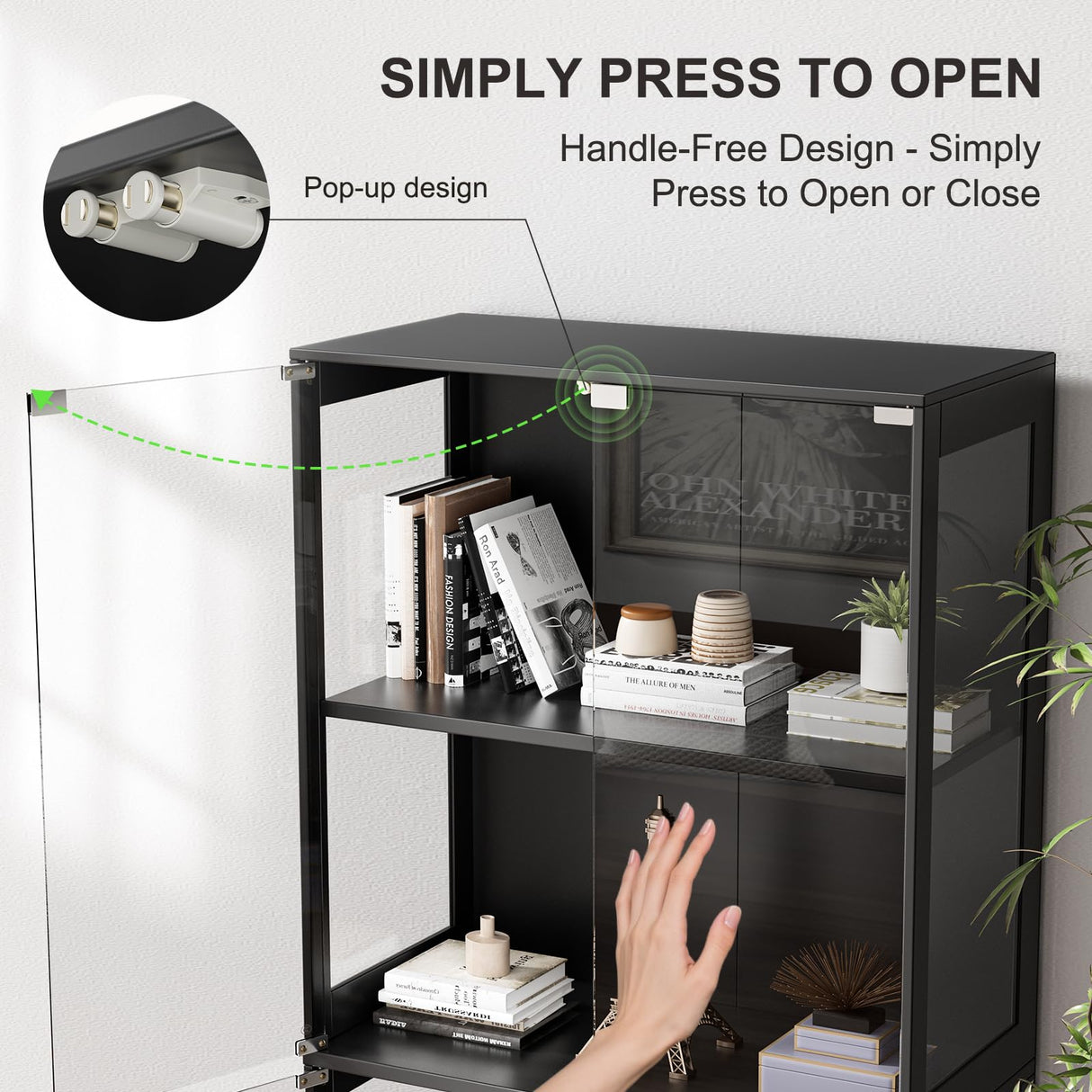 DoCred Display Cabinet with Glass Doors, 63" H Figurines Glass Display Case with 6 Color Lights, 4-Tier Curio Cabinet for Collectibles & Bedroom Living Room Office Storage Cabinets, Black DoCred