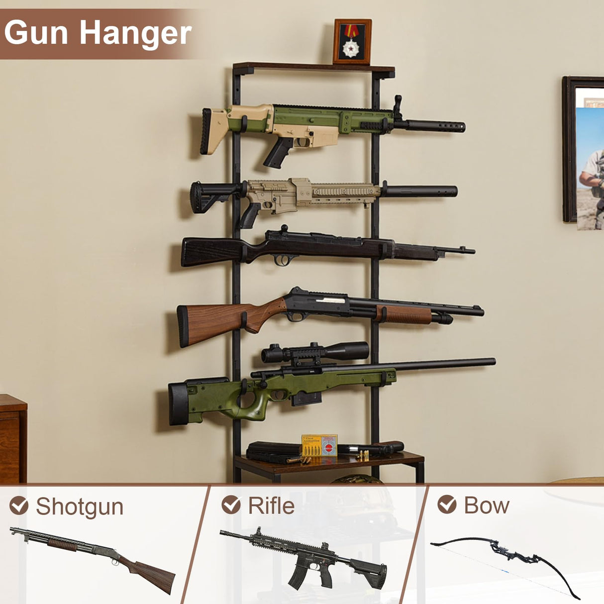 Poyilooo Gun Rack, Indoor Gun Racks for Wall Mount Gun Display Stand, Floor Gun Stand Holds up 5 Guns Storage Airgun Rifle Holder Hunting Gun Shelf (Medium 17.3 L*12.6 W*71 H in) Poyilooo