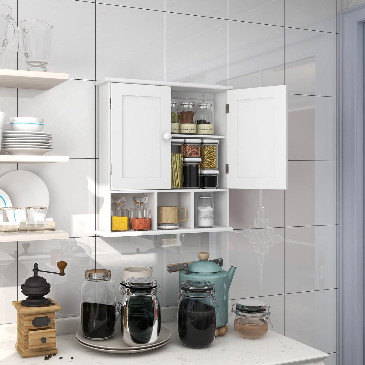 TaoHFE Bathroom Wall Cabinet with 2 Door Adjustable Shelves,Over The Toilet Storage White Wall Mounted Medicine Cabinets for Bathroom Laundry Room Kitchen TaoHFE