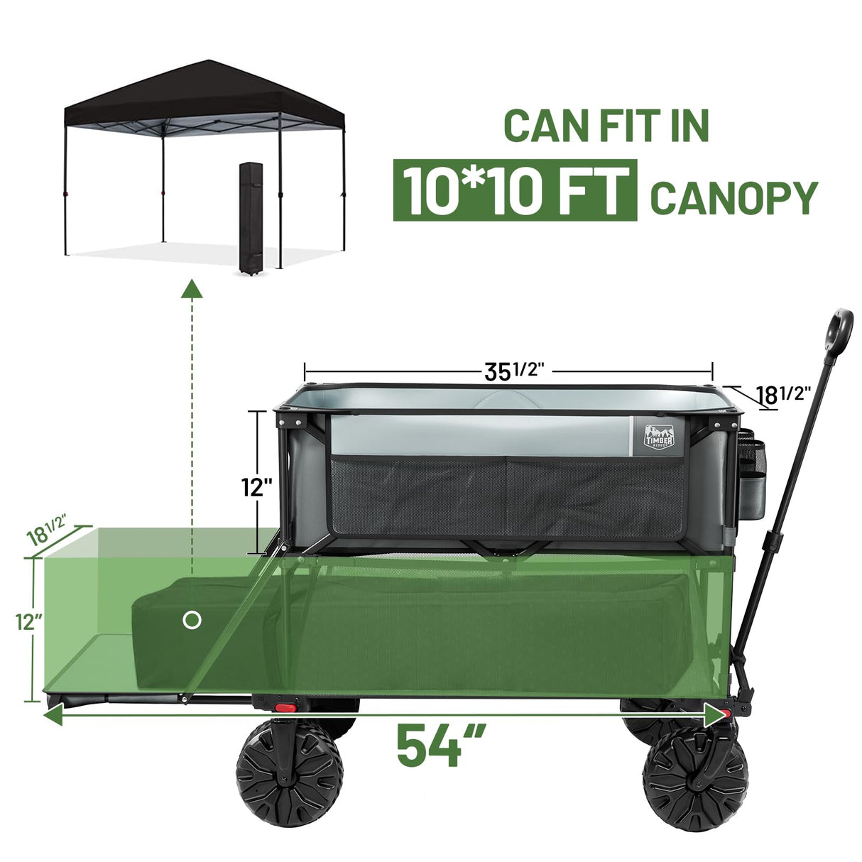 TIMBER RIDGE 400L Large Capacity Folding Double Decker Wagon, 54" Extra Long Extender Wagon Cart, 450lbs Heavy Duty Collapsible Wagon, All-Terrain Big Wheels for Camping, Sports, Shopping, Gray TIMBER RIDGE