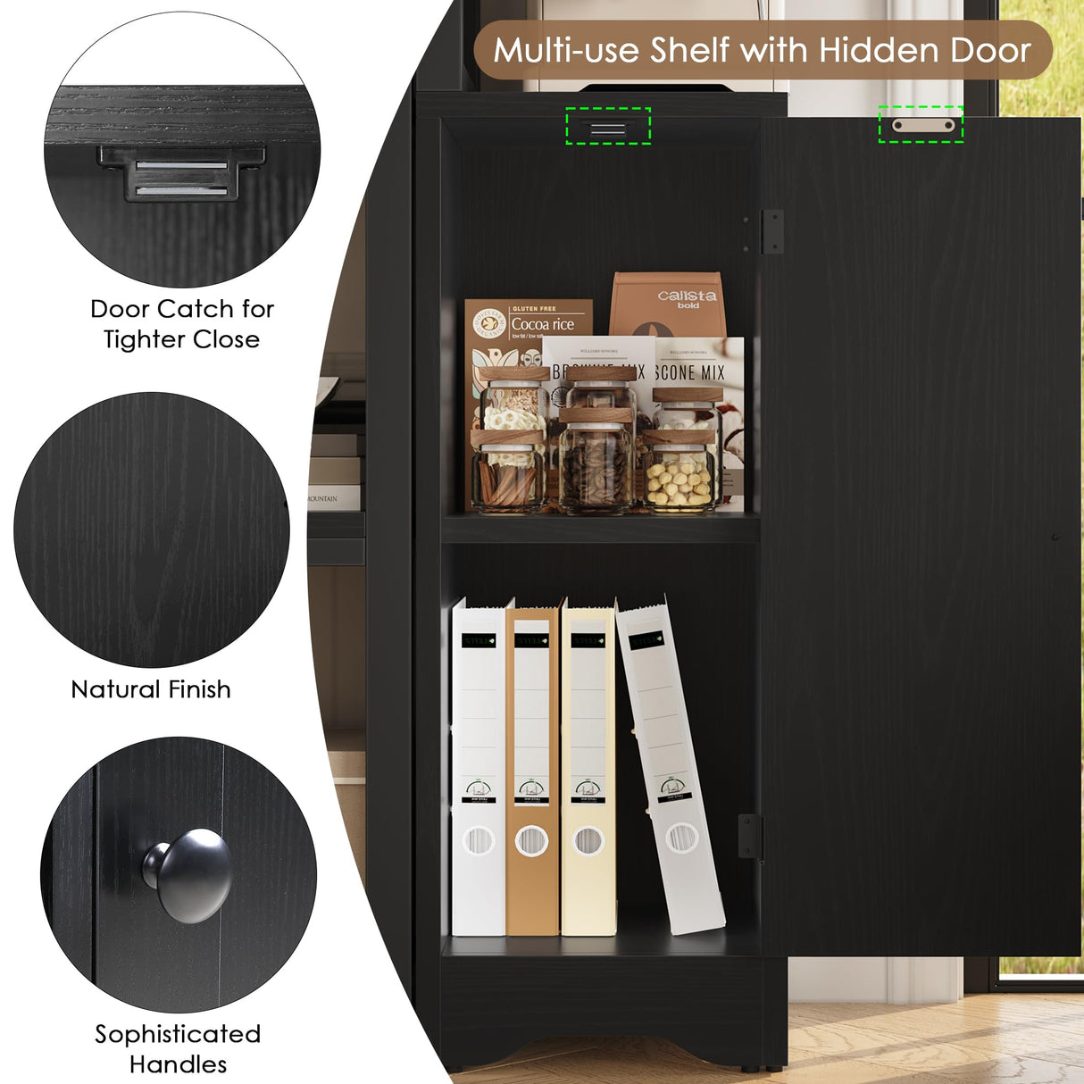 Keyluv Black Corner Bookshelf 72" Tall Corner Book Shelves Cases 2 Pieces Open Bookcase Large Storage Display Shelf Standing 6 Tier Shelving Unit with Cabinet for Home office Living Room, Wood & Metal Keyluv