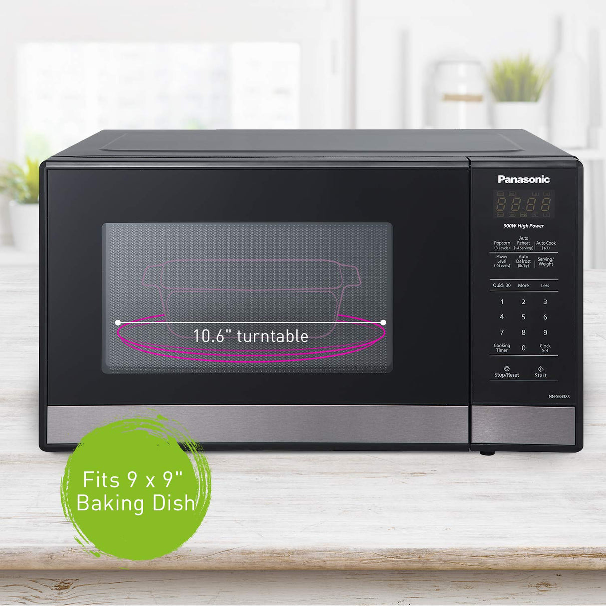 Panasonic NN-SB438S Compact Microwave Oven, 0.9 cft, Black Stainless Steel Panasonic