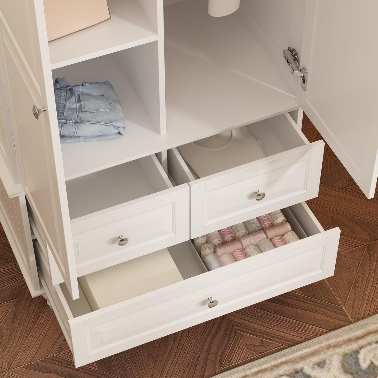 FUNISIR Bedroom Wardrobe Cabinet with 2 Doors, Wood Armoire Closet with Hanging Rod, Wardrobe Closet with 3 Drawers & Multi-Shelves for Clothes Organize, White (19.7" D x 31.5" W x 70.9" H) FUNISIR