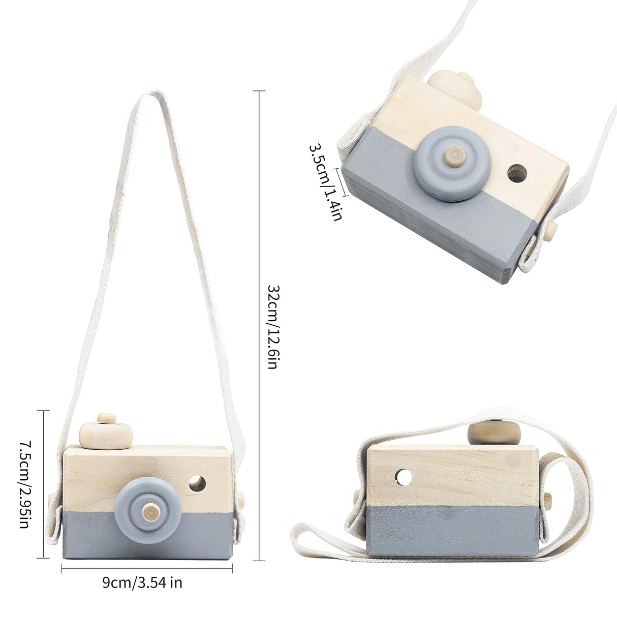 Baby Toy Wooden Mini Camera Toy, Baby Kids Cute Mini Sharpe Toy, Neck Hanging Photographed Props for Baby Toddlers Children Kids' Room Hanging Decor Gift (Gray) Cynzia