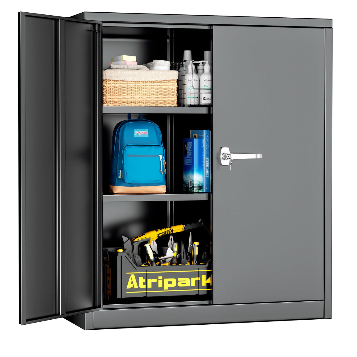 Pataku Locking Cabinet, Metal Storage Cabinets with Doors and Adjustment Shelves, 36" Garage Cabinets with Lock for Home, Office, File Pantry, Kitchen - Black Pataku