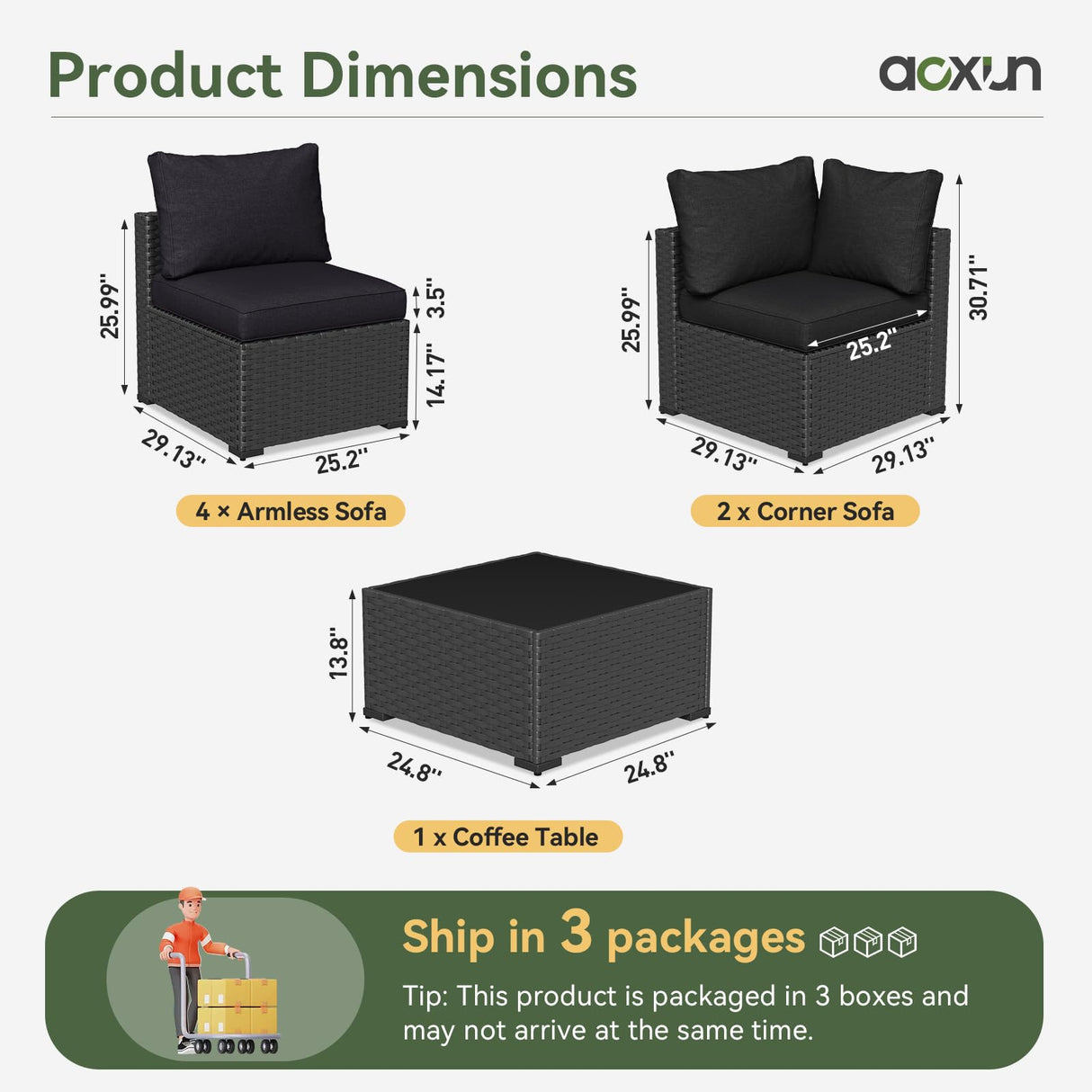 Aoxun 7 Piece Patio Furniture Set Wicker Rattan Patio Sectional Sofa Set Outdoor Seating Furniture with Thickened Cushion, Black Aoxun