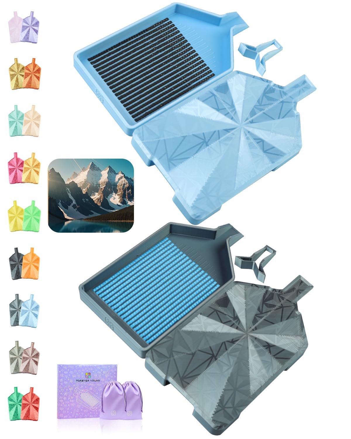 ForeverYoung Crystalline Diamond Art Trays with Lids Diamond Painting Accessories, 2-Piece Diamond Painting Trays with Lids, Silky Diamond Art Accessories and Tools, Alpine Lake forever young