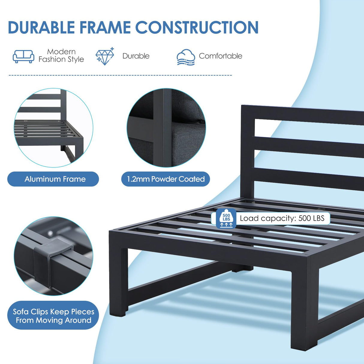 NICESOUL 10 Piece Oversized Modular Aluminum Outdoor Furniture Set, 29" Deep Wide Sectional Seating, 500 lbs High Weight Capacity Weather Resistant Patio Conversation Set for Backyard Poolside, Black NICESOUL