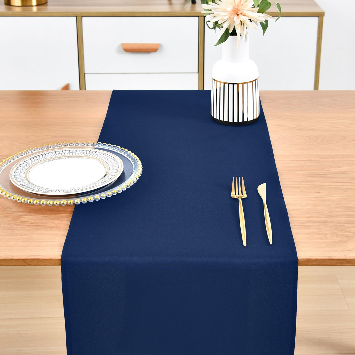 Farmhouse Navy Blue Table Runner Dining Table Runners 48 Inches Long Coffee Table Runner for Dresser Living Room Bedroom Holiday Party Banquet 12X48 Inch Wolkemer