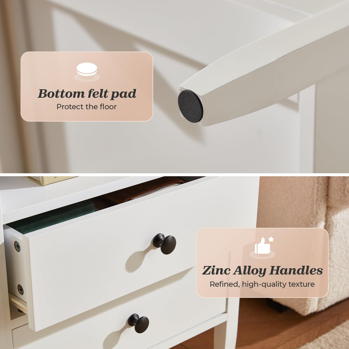 Huuger White Nightstand Set of 2, Night Stand with Charger Station, Bedside Table with 2 Drawers, Bed Side Tables for Bedroom, Modern Nightstands, Metal Knobs, Painted Surface Huuger