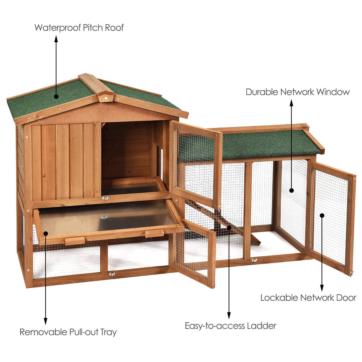 Tangkula Rabbit Hutch Indoor and Outdoor, 58-Inch Bunny Cage with Removable Tray & Ramp, Wood Chicken Coop with Waterproof Roof for Rabbits, Chicken and Guinea Pigs Tangkula