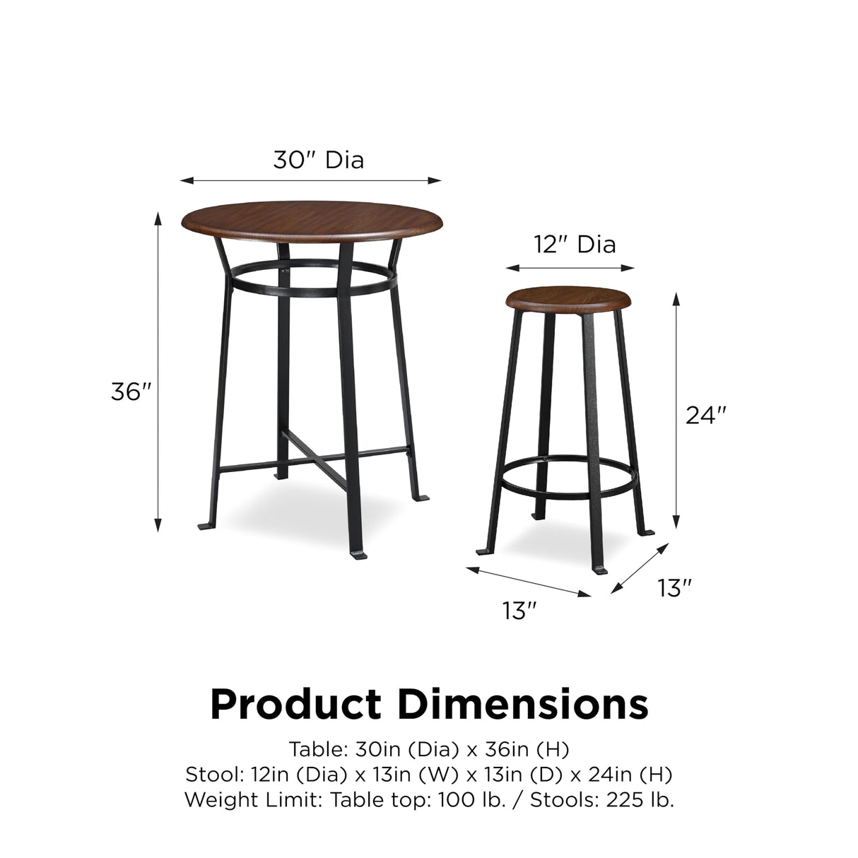 Dorel Living Montgomery 3-Piece Dining Set, Dark Mahogany - DHP