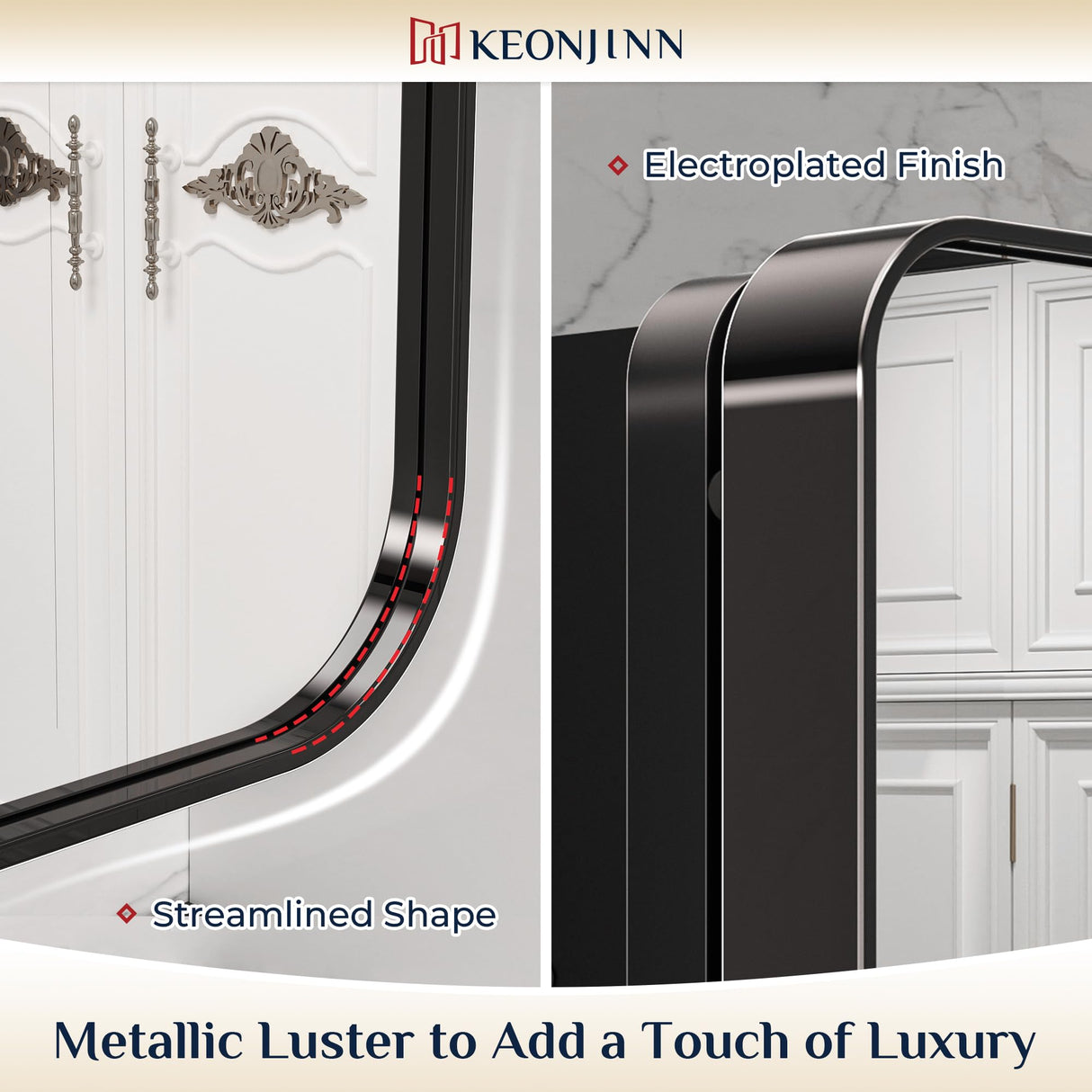 Keonjinn Black Medicine Cabinet 17 x 25 Inch, Heavy & Solid Bathroom Medicine Cabinet with Mirror, Stainless Steel Framed, Adjustable Shelves, Recessed or Wall Mount, Bathroom Mirror with Storage Keonjinn