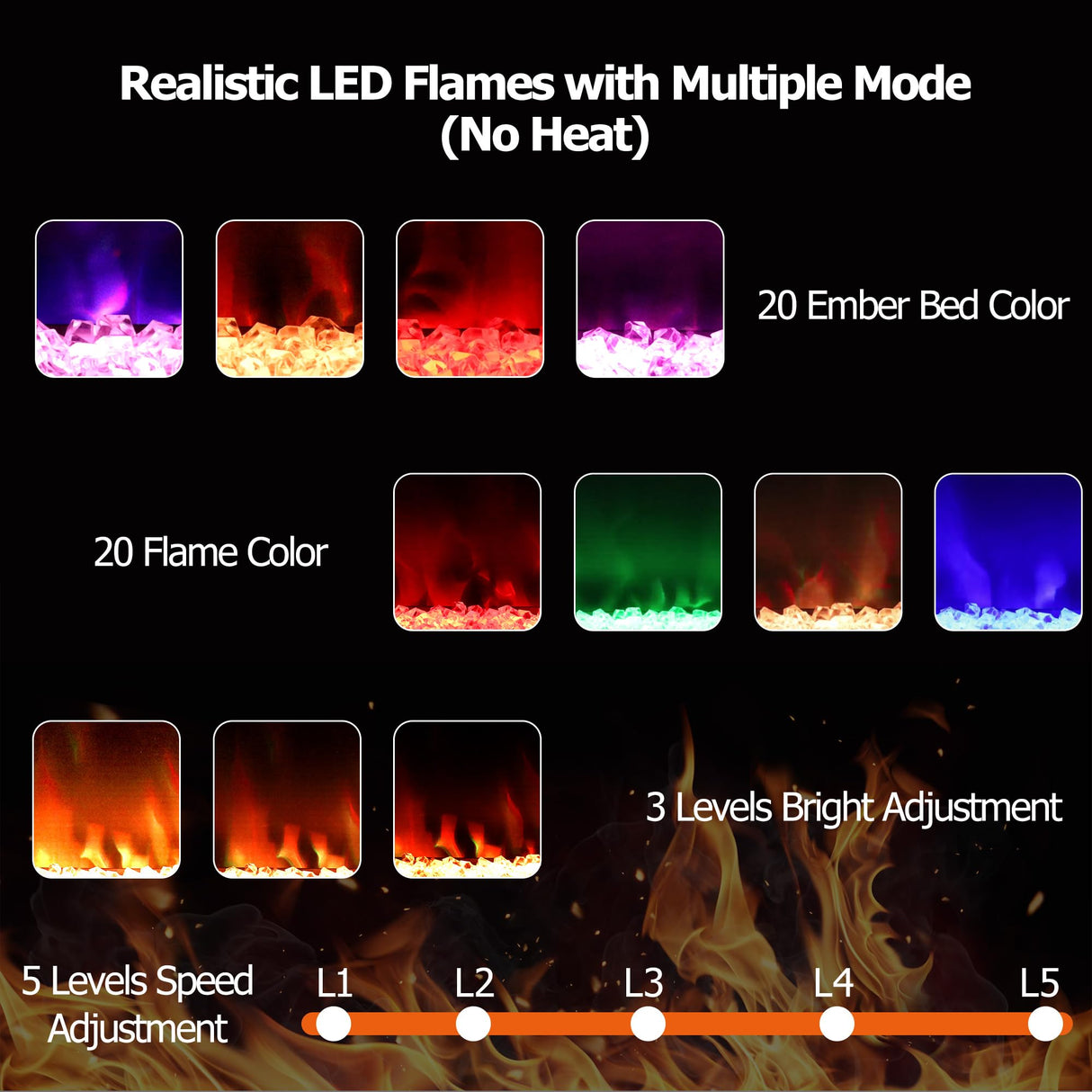 40-50 Gallon Fish Tank Stand with 20-Color LED Flames, No Heat, Metal Frame Structure Aquarium Stand, Glass Doors Storage Cabinet Holds Up to 700 LBS, Fit for Turtle Tank, Reptile Tank (Black) Rresyet