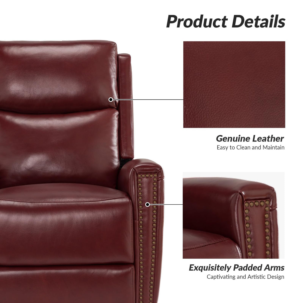 HULALA HOME Genuine Leather Swivel Rocker Recliners Set of 2, Manual Glider Recliner Chairs with Adjustable Backrest & Footrest, Burgundy HULALA HOME