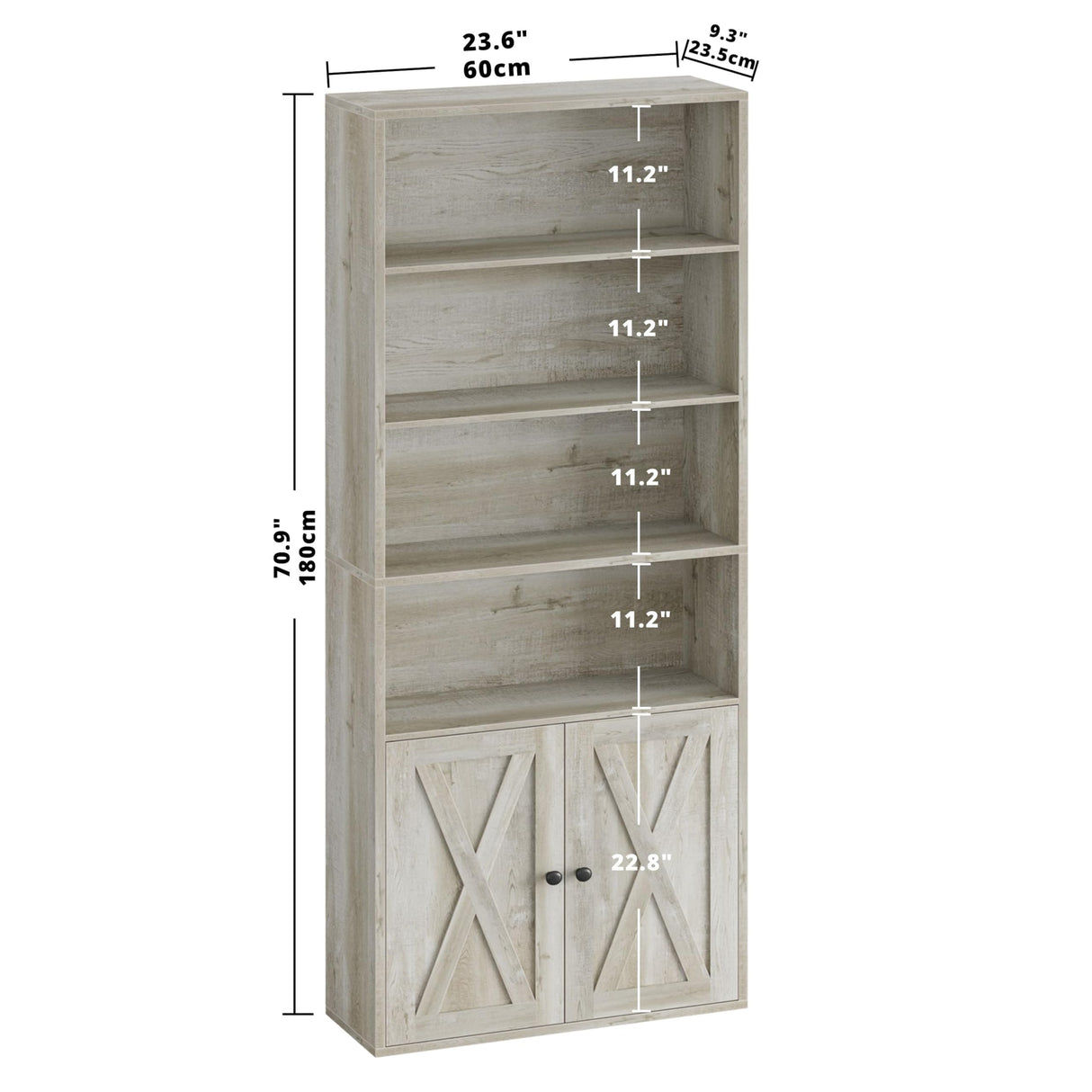 IRONCK 70-Inch Industrial Bookshelf with Doors - 6-Tier Floor Standing Storage for Home and Office IRONCK