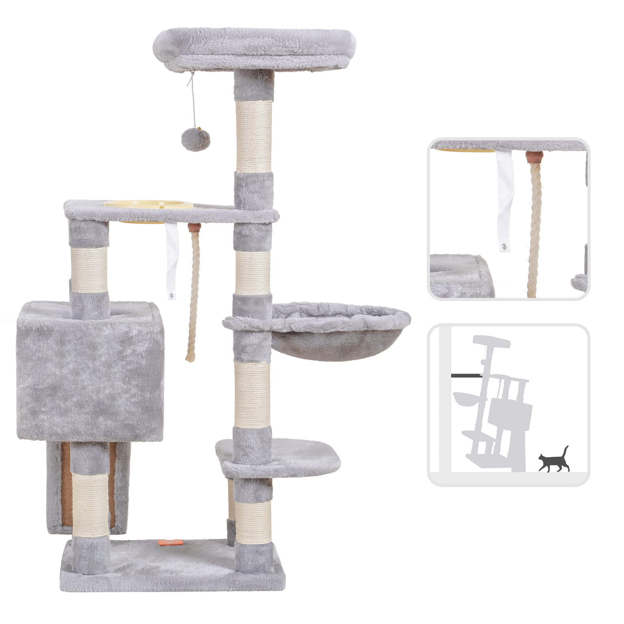Heybly Cat Tree, Cat Tower for Indoor Cats with Scratching Board, Multi-Level Cat Furniture Condo with Feeding Bowl Light Gray HCT010SW Heybly