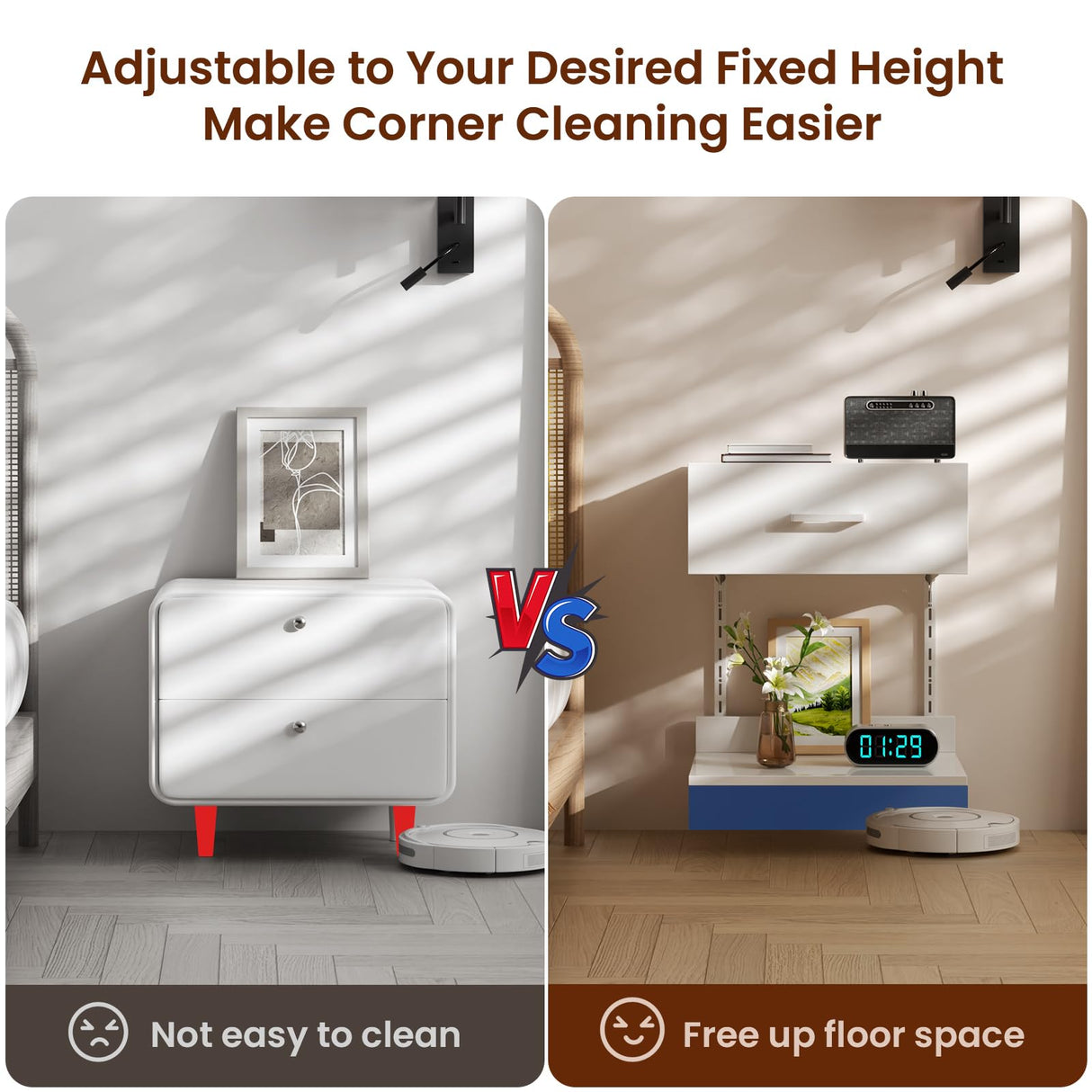 Asgolion Floating Nightstand with Drawer, Modern Wall Mounted Nightstand, Floating Bedside End Table with Adjustable Shelf, Floating Night Stand, for Bedroom, Small Spaces, Bathroom, White Asgolion