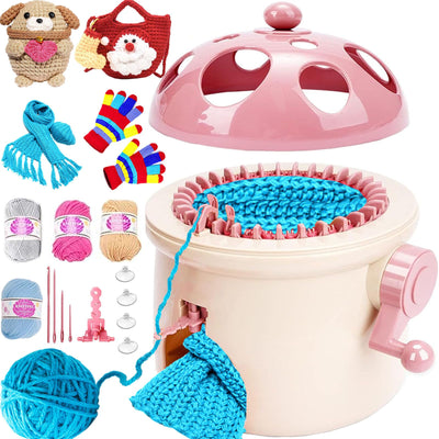 Cyandream Sentro 32 Needles Mushroom Smart Double Needles Knitting Loom Machines for Kids and Beginners, Circular Knitting Loom Weaving Kit for Hats, Scarves, Socks