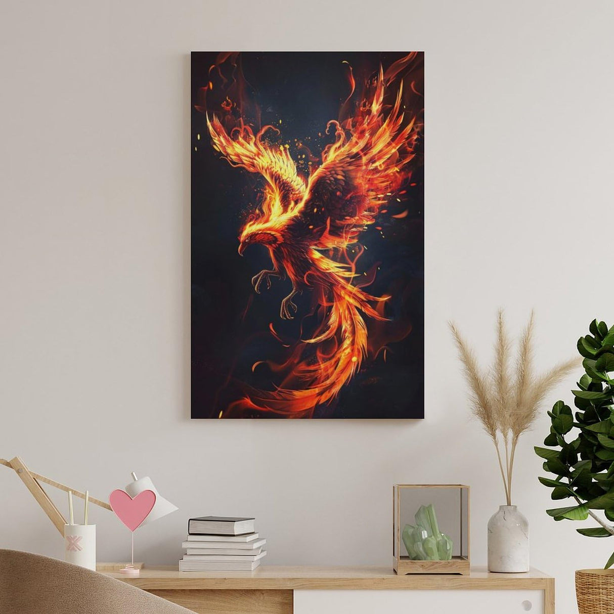 QEOPGNE Phoenix Rising Wall Art Fire Bird Fantasy Phoenix Canvas Art Prints Poster for Bedroom Office Living Room Pictures Paintings Cool Phoenix Wall Decor for Mens Women Unframed 12x18inch(30x45cm) QEOPGNE