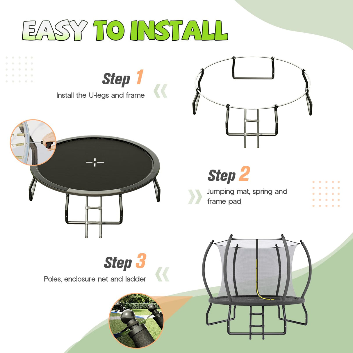 Yumpie Trampolines 8FT 10FT 12FT 14FT 16FT Outdoor Trampoline with Enclosure Net and Ladder, Recreational Trampolines for Kids and Adults,ASTM Approval YUMPIE