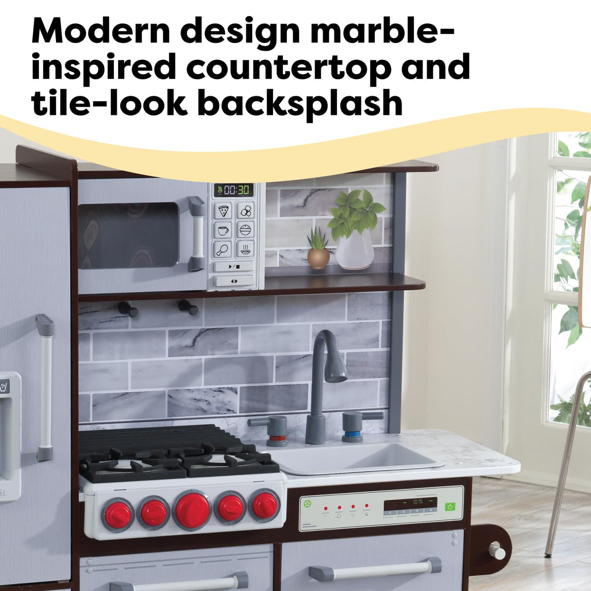 KidKraft Uptown Elite Espresso Play Kitchen with EZ Kraft Assembly™, Lights and Sounds, Working Ice Maker and Click and Turn Knobs, Gift for Ages 3+ KidKraft