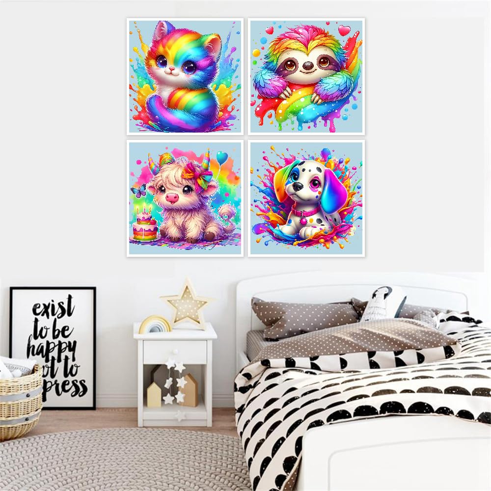 4 Pack Paint by Numbers 8x8 inch - Cute Animals Paint by Number for Kids Ages 4-8-12,Easy DIY Acrylic Oil Painting Kits on Canvas for Children Girls Boys Gifts Ammklfh