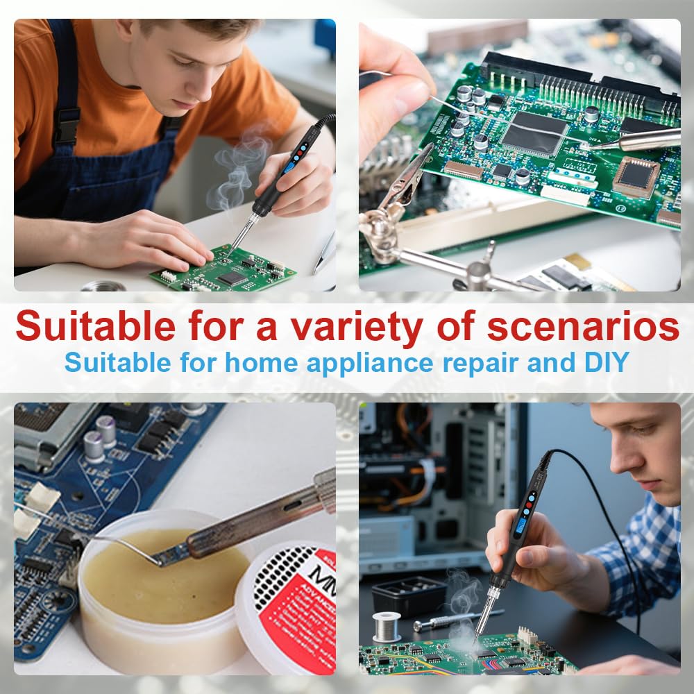 60W Soldering Iron Kit with LED Display – Adjustable Temperature 180-500°C Welding Tools with Tips, Wire, Flux, Desoldering Pump & Storage Case for DIY Electronics, Metal Repair BATALO