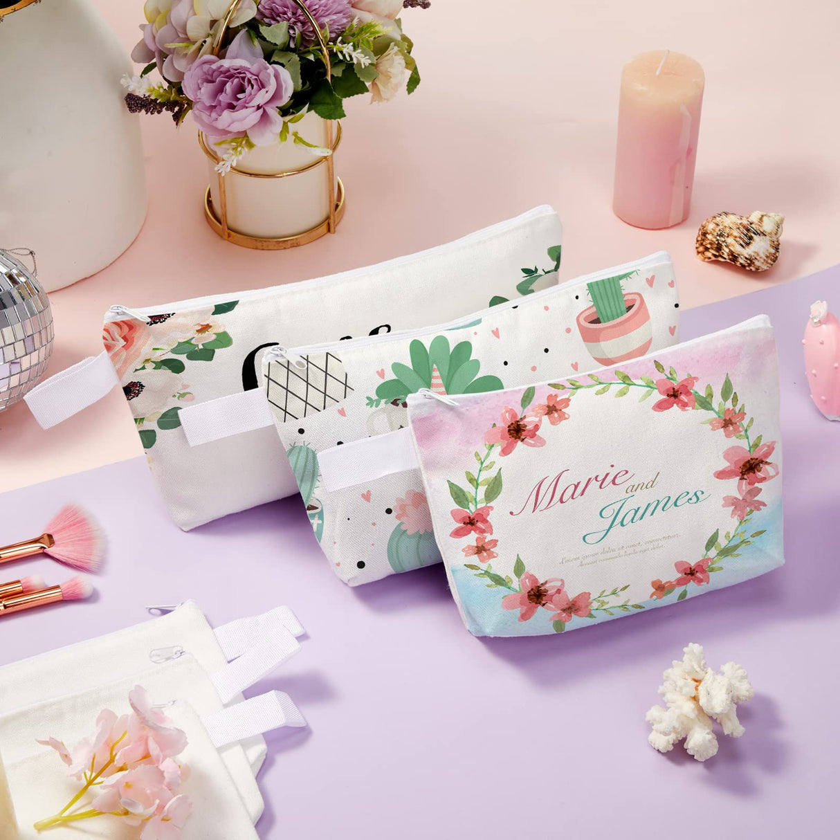 Saintrygo 40 Pcs Sublimation Makeup Bags Blank Canvas Bag DIY Heat Transfer Cosmetic Makeup Bags Sublimation Cosmetic Canvas Pouch for Travel Toiletry DIY Crafts(5 x 10 x 1.8 Inches) Saintrygo