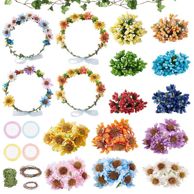 FREEBLOSS 16 Set Flower Crowns DIY Kit Flower Crown DIY Flower Crowns Chrysanthemum Headband Making Kit Handmade Floral Hair Accessories for Wedding Birthday Fairy Party Favors DIY Arts and Crafts