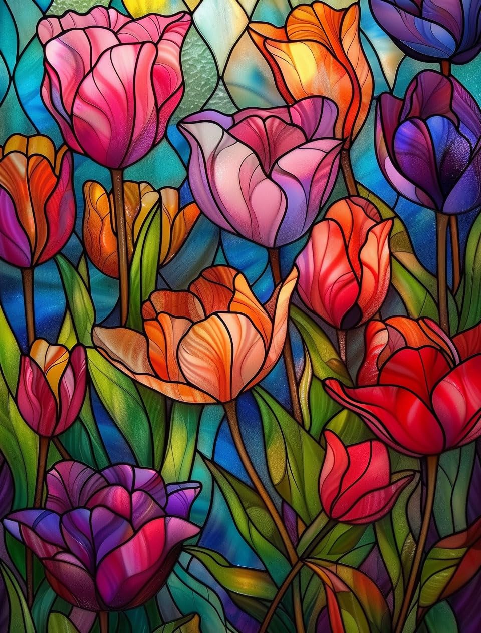 Naykow 5D DIY Diamond Art Kit for Adults, Stained Glass Flower Paint by Numbers, Arts and Crafts, 12 x 16 inches Naykow