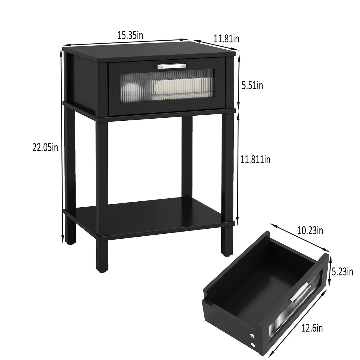 Nightstand Wooden Bedside Table with Drawer Black Night Stands Modern Style Small End Table Side Table with Storage Shelf for Bedroom Living Room MLBZ10B MMEOLUOOK