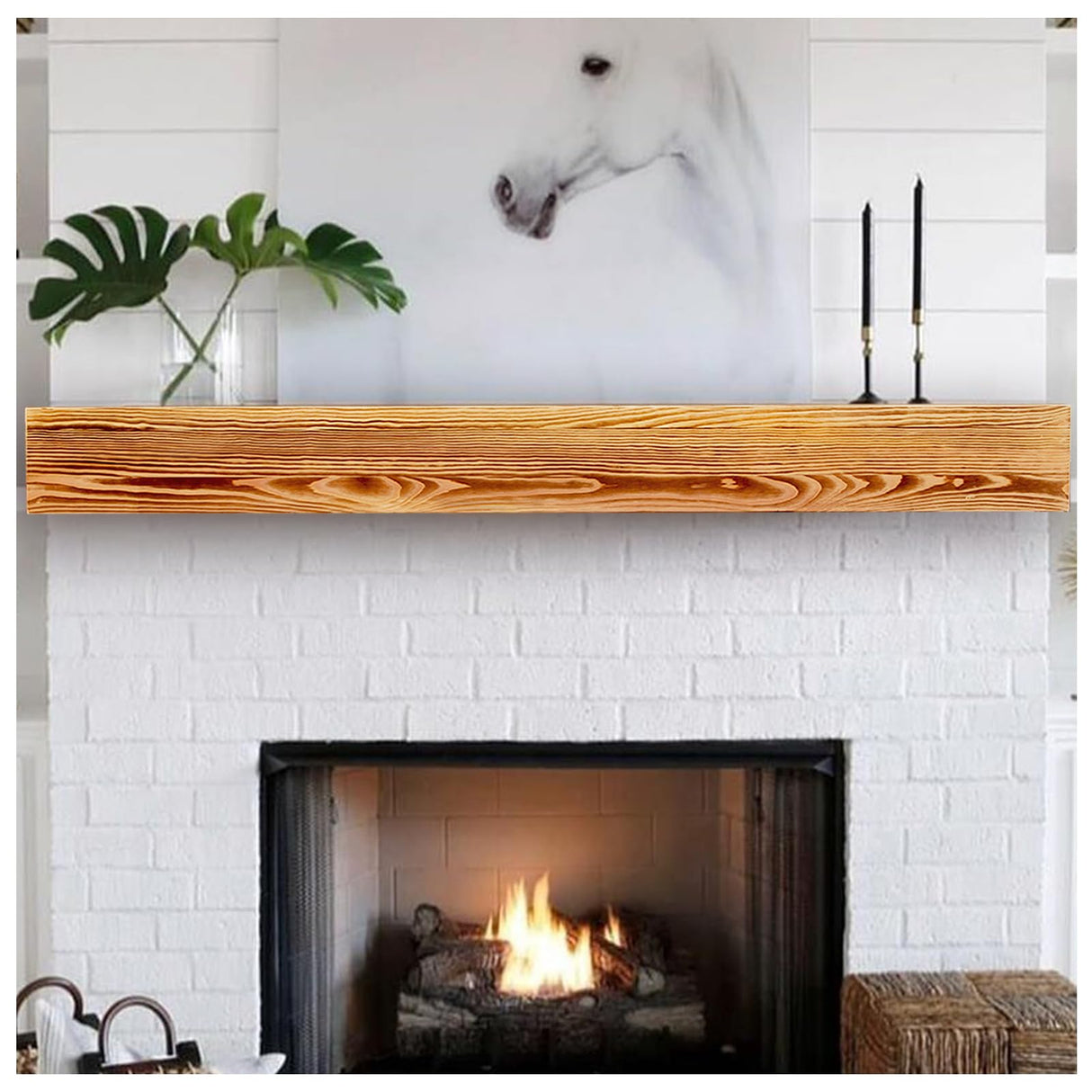 60 Inch Fireplace Mantel, Farmhouse Floating Fireplace Mantle, Wall Mounted Solid Rustic Wood Shelf, with Groove for Better Fireplace Decor and Frame Display (60" W x 8" D x 6" H) cenleoha