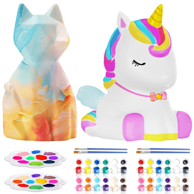 JUN-ELECTRON Paint Your Own Lamp Kit Unicorn and Cat 2 PCS: Unicorn Crafts for Girls Ages 4-6 6-8, Cat Craft Painting for Kids Ages 8-12 Art Kit Fun Birthday Gift for Teens 4 5 6 7 8 9 10+