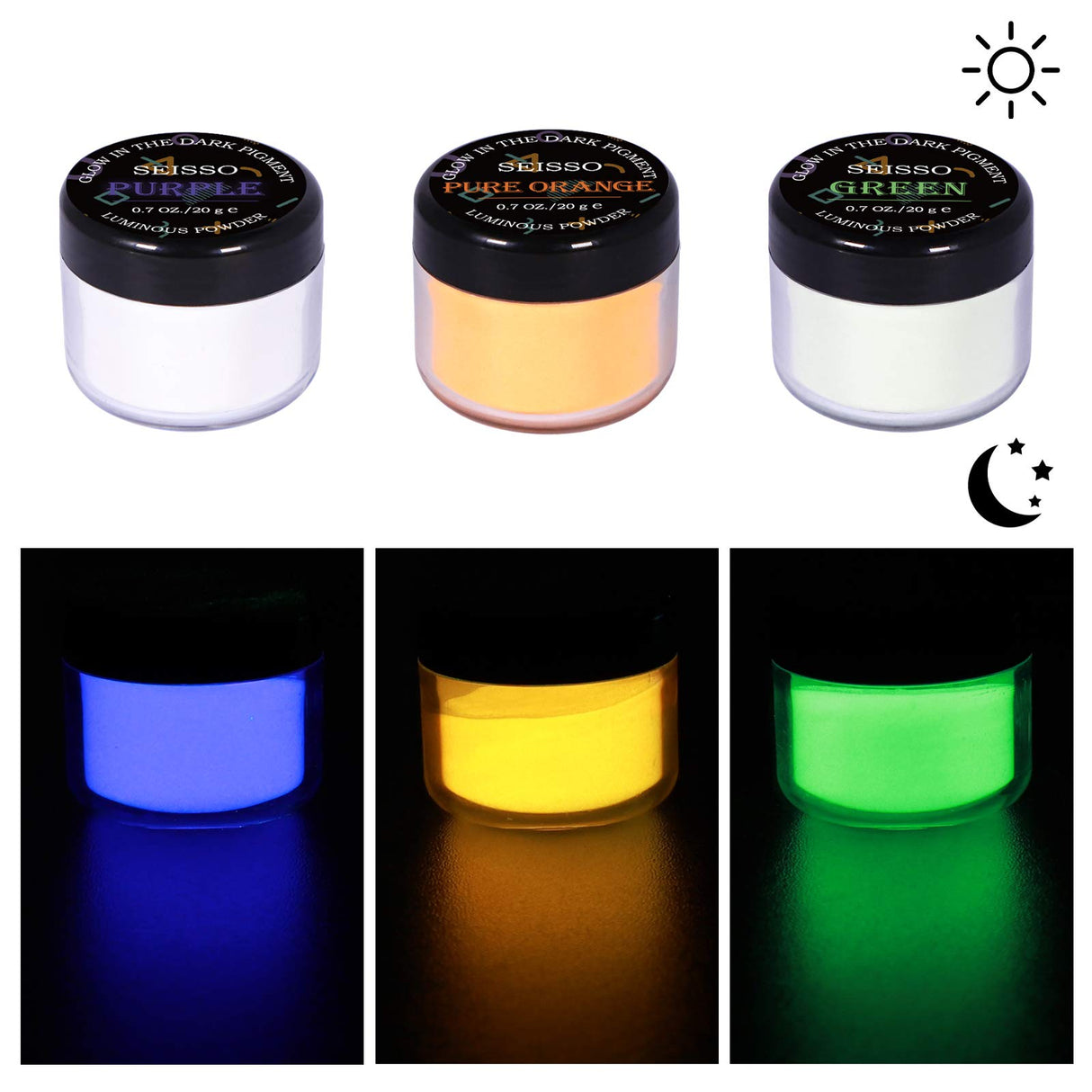 Glow in The Dark Powder Pigment with Flashlight, 120g Luminous Powder Dye Set, 20 g/0.7oz Each, Neutral and Fluorescent Colors for Various Activities, Evening Parties, Halloween, Nail Art, Crafts SEISSO