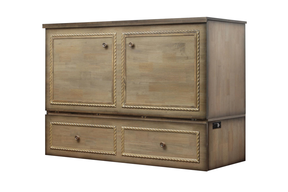 Mega Solutions Venetian Murphy Cabinet Bed with Deepest Storage Drawer On The Market and USB Charging Station (Queen, Latte) Mega Solutions