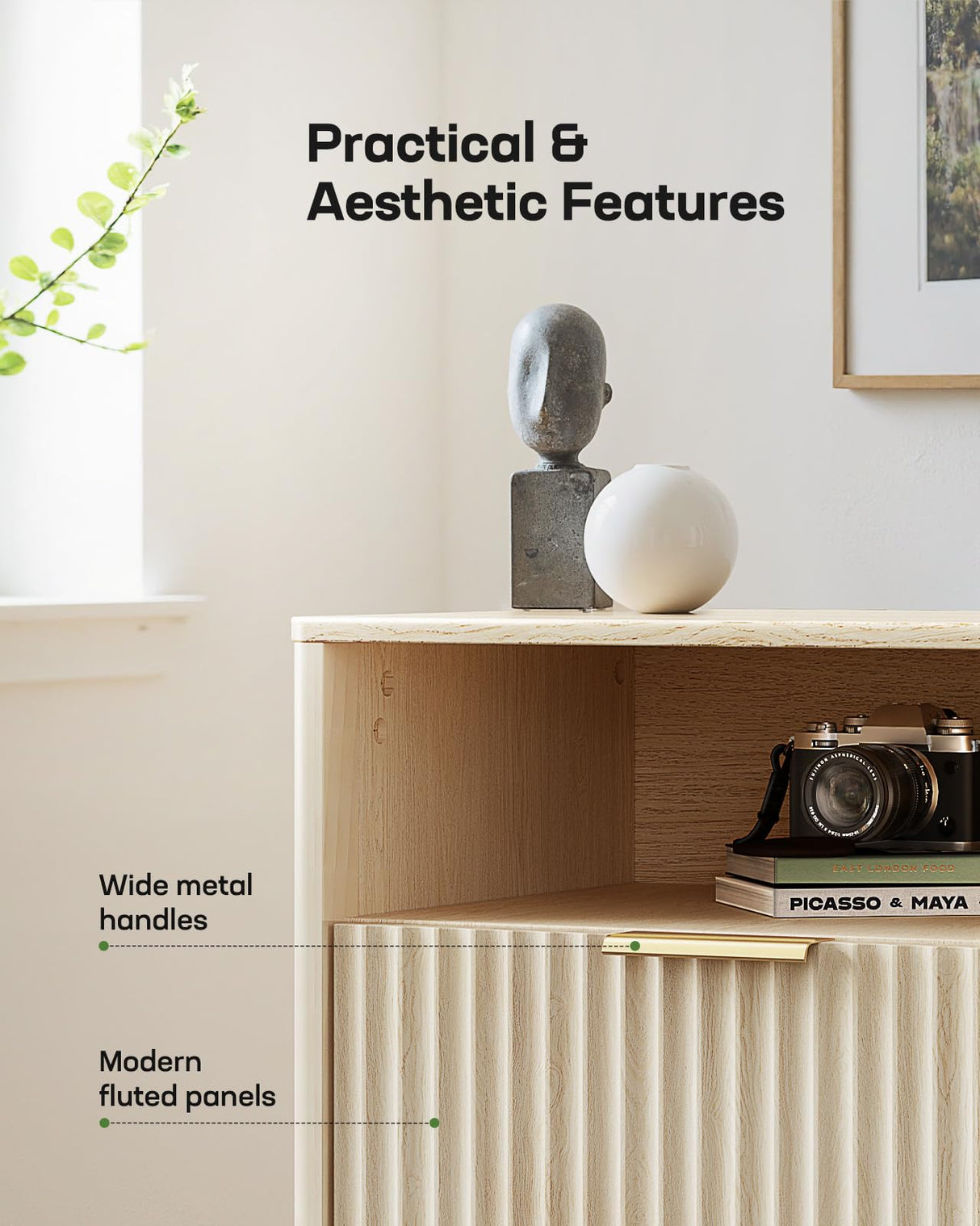 Marsail 59″ Wide TV Stand for TVs Up to 65″, Modern Entertainment Center with Fluted Panels, 3 Easy-Sliding Drawers, Open Shelves & Cable Hole, 3-Tier TV Stands for Living Room & Bedroom, Natural Oak Marsail