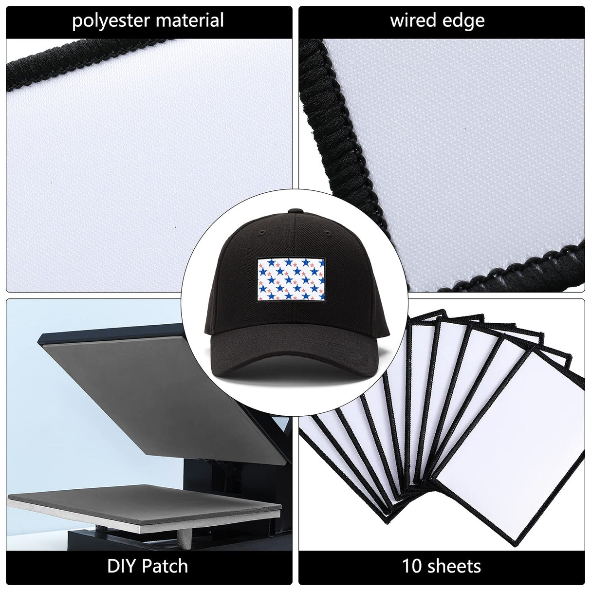10 Sheets Blank White Sublimation Patches Heat Transfer Patches for Sticking on Hat DIY Patch, 4 x 2.6 Inches of Each, Wired Edge Waydress