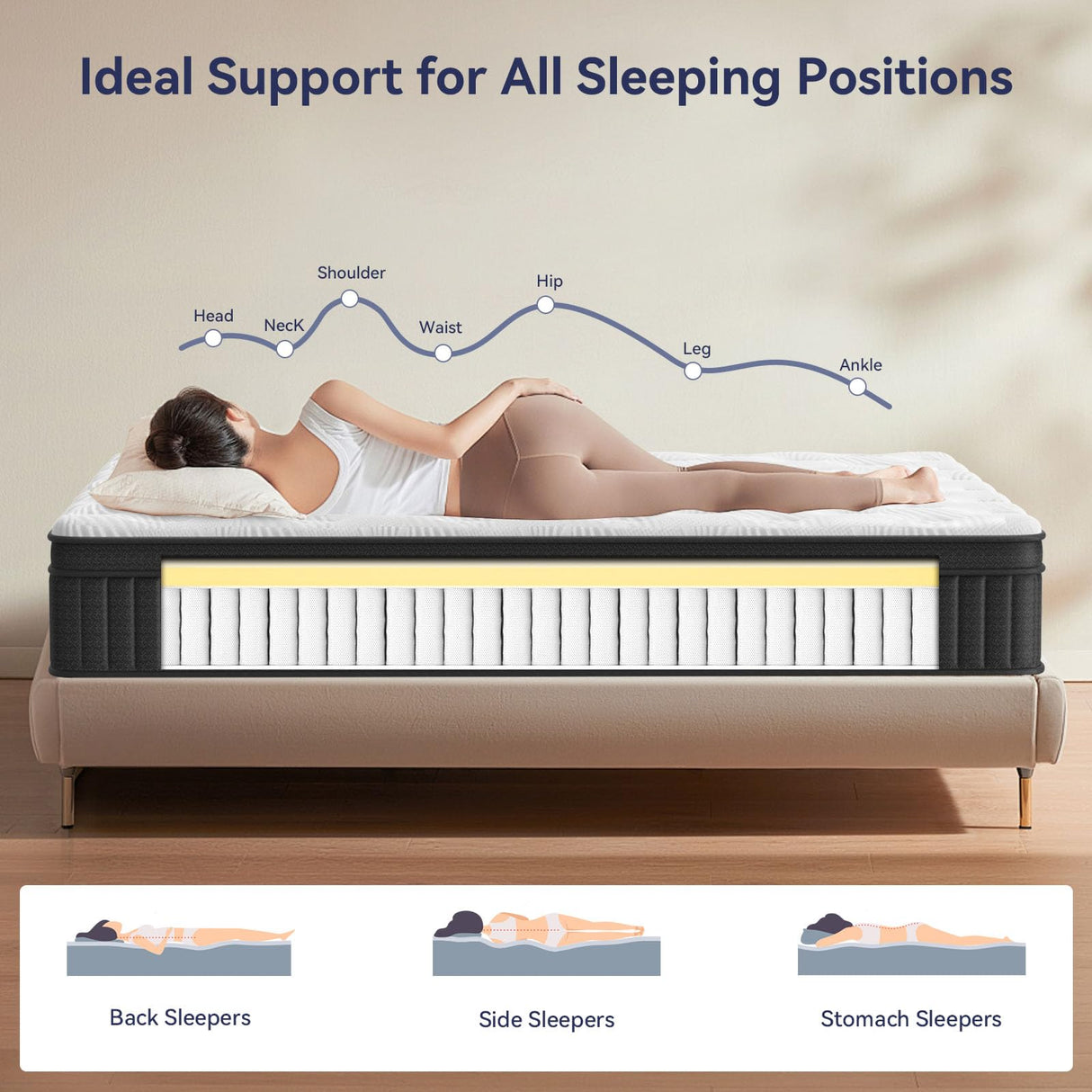 CRYREINA King Size Mattress, 12 Inch King Mattress Hybrid in Box, Independent Pocket Springs, Medium Firm, Strong Edge Support, Breathable Comfort and Durable CRYREINA