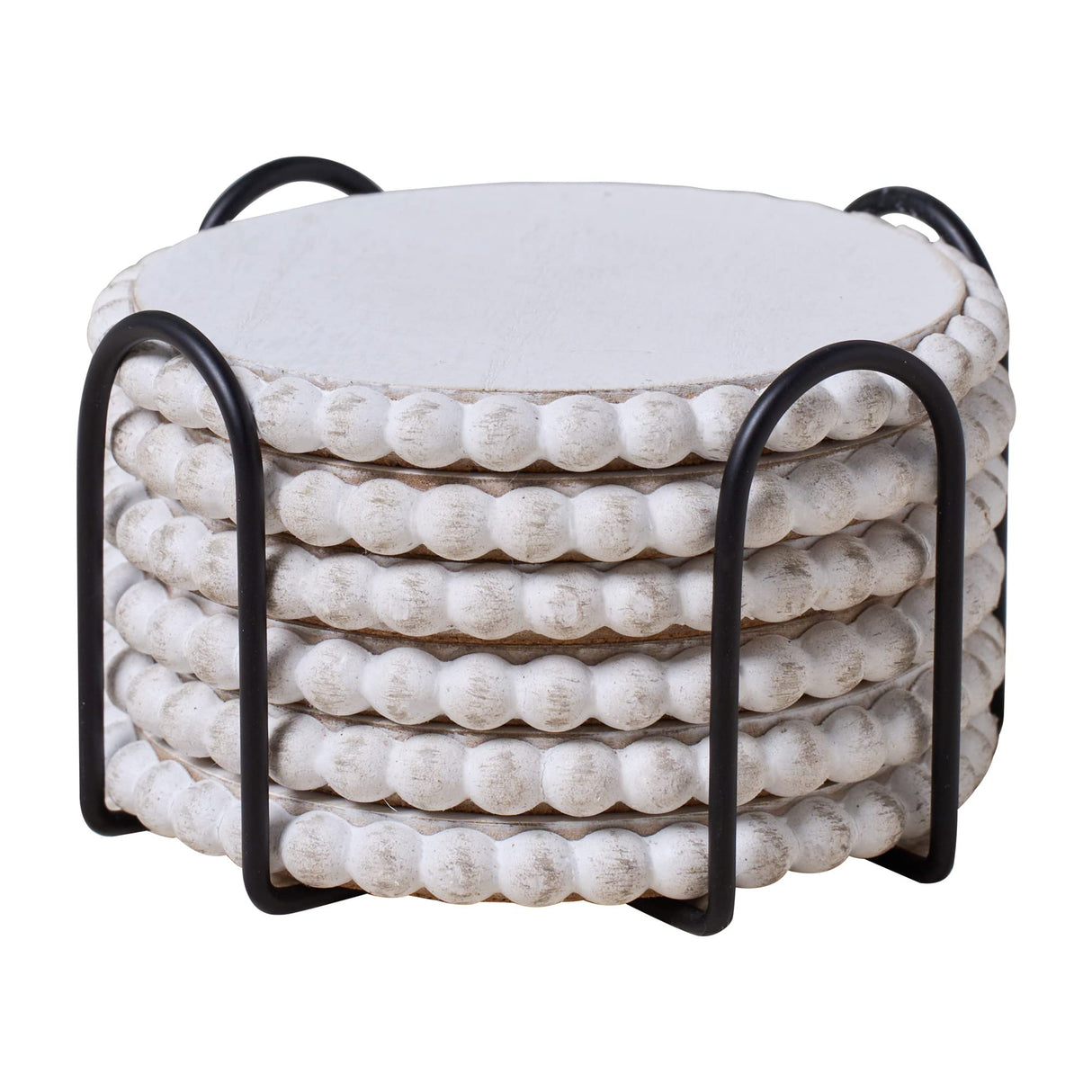 GENMOUS 6 Pack Farmhouse Wooden Bead Coasters with Metal Holder for Coffee Table Decor, Round Handmade Cup Coasters Set for Drinks Absorbent, Rustic Cute Coasters for Home Kitchen Table Décor GENMOUS & CO.