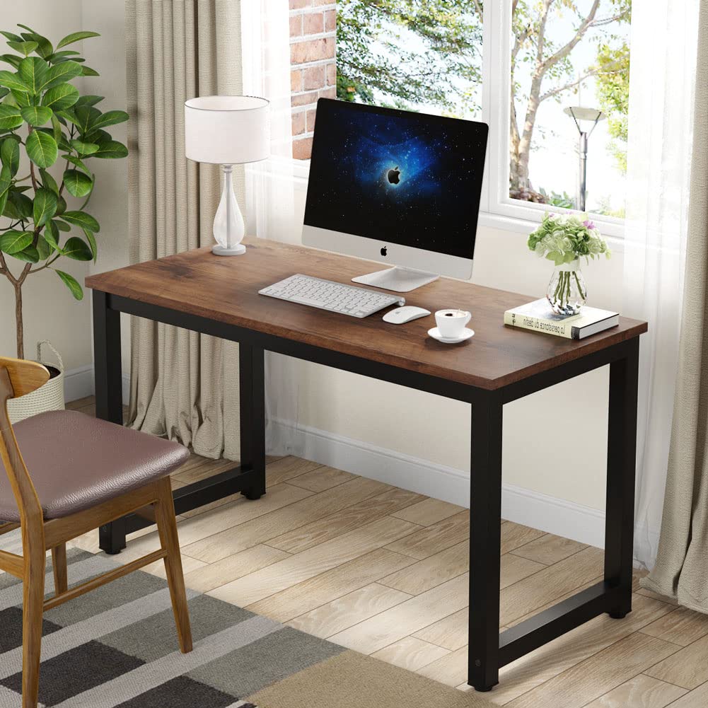 Tribesigns Modern Simple Computer Desk, 47 inch Vintage Office Desk Computer Table, Study Writing Study Desk Workstation for Home Office, Rustic Brown Tribesigns