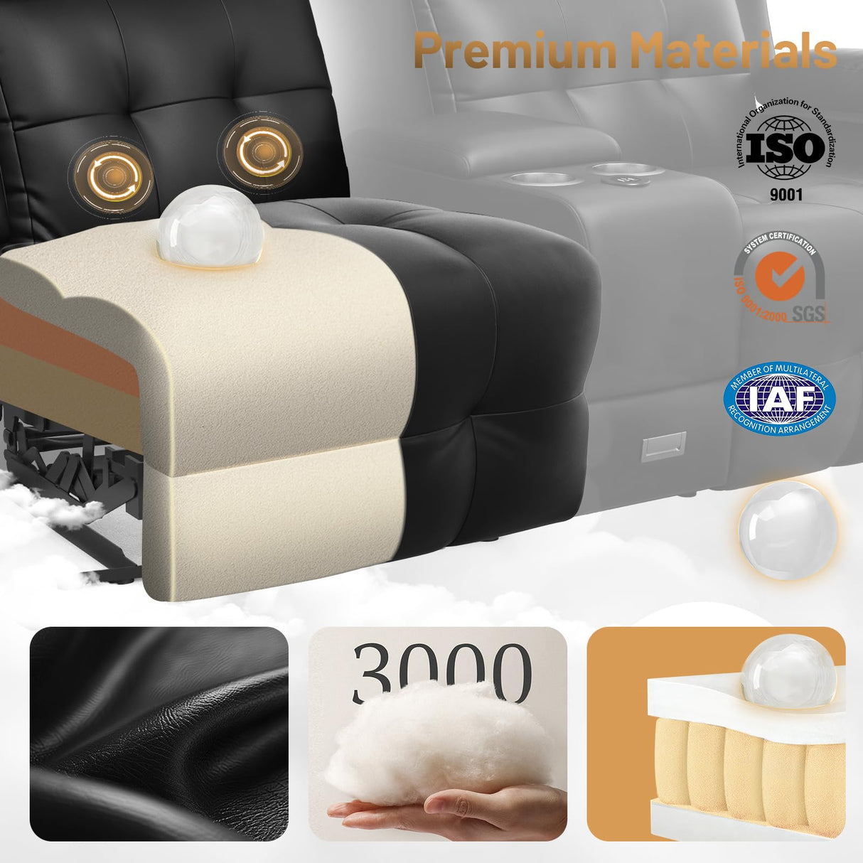 Loveseat Recliner Sofa, Home Theater Seating Massage Reclining Couch with USB, Center Console, Wall Hugger RV Recliners, 145° Adjustable Recline & Cup Holders & Side Pockets,for RV & Movie Room TOMOSLTER