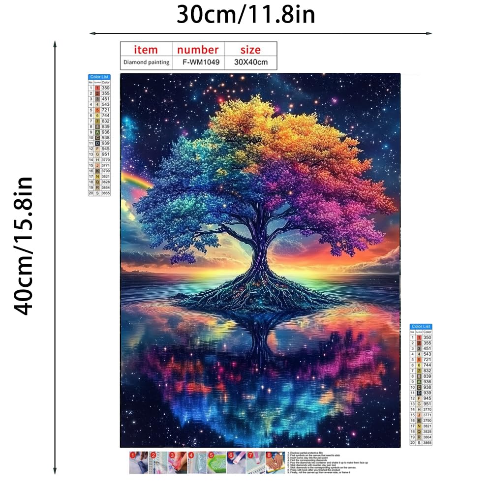FILIGE 5D Diamond Art Kits for Adults 12x16inch Square Full Drill DIY Flower Landscape Gem Art Paint Crafts Home Wall Decor Holiday Gift for Beginners(Rainbow Tree) FILIGE