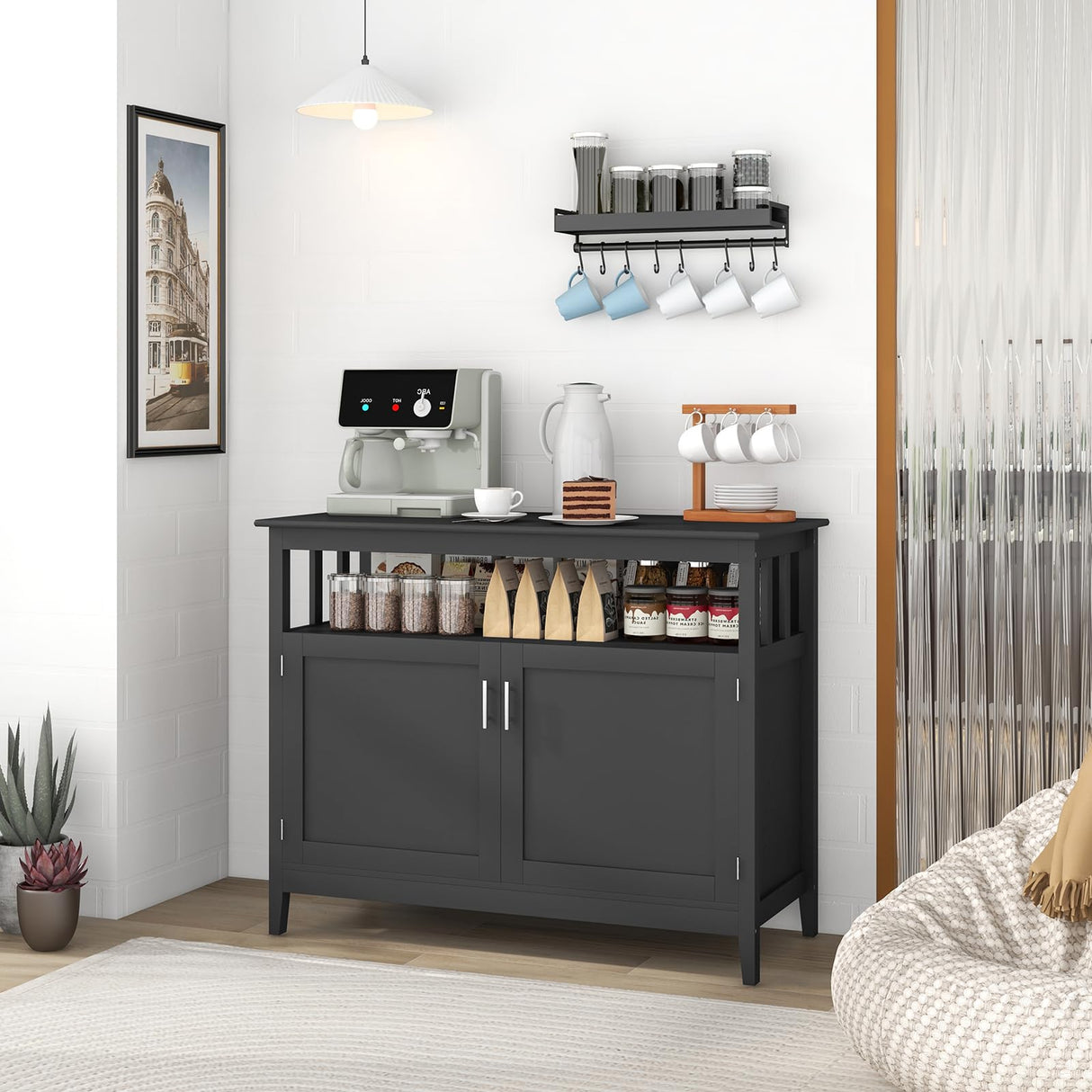 LOKO Buffet Cabinet with Storage, Freestanding Kitchen Cabinet with Adjustable Shelf, Storage Sideboard Console Table, 45 x 20 x 36 inches (Black) LOKO