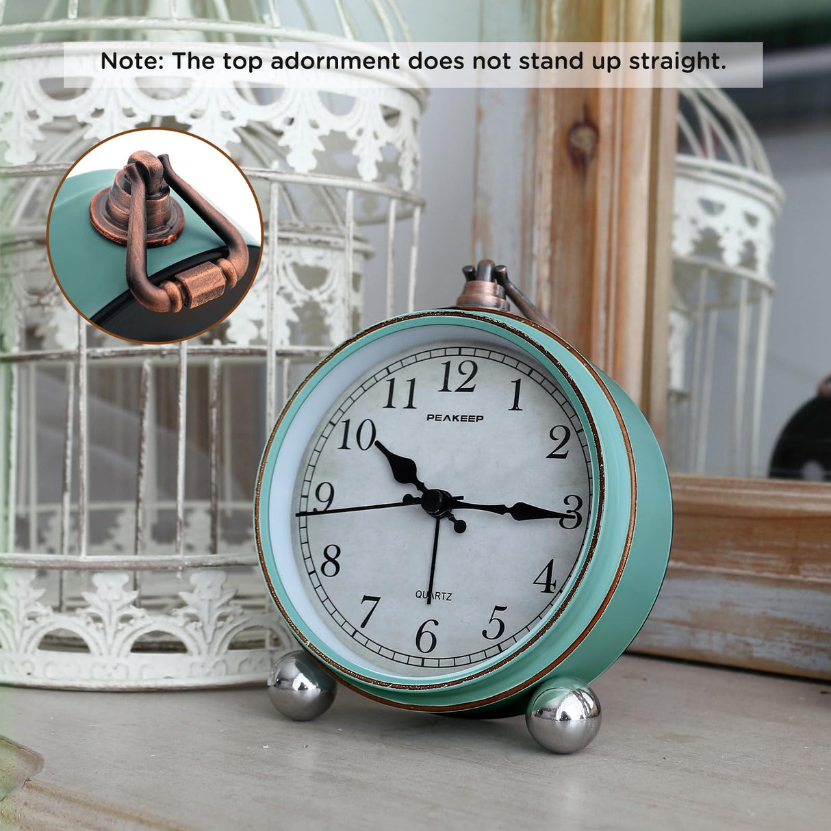 Peakeep 4" Small Battery Operated Antique Retro Analog Alarm Clock for Room Decor, Silent Elegant Bedside Desk Table Gift Clock Peakeep